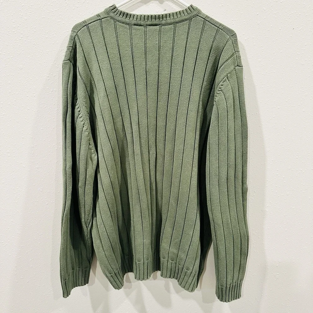 Vintage 90s Green Field Gear Men's  V-Neck Ribbed Sweater 3XL Layering Preppy - Picture 2 of 13